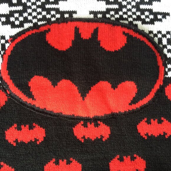 Batman Mens Holiday Christmas Sweater Large Black White Long Sleeve Acrylic - Picture 5 of 6